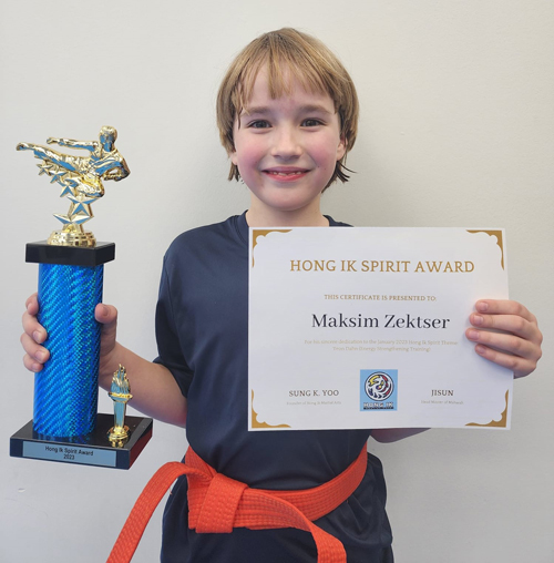 Hong Ik Martial Arts Spirit Award: January 2023 Winner of Mahwah Location