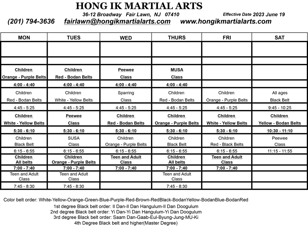 ScheduleJune192023FairLawnMay2023 Hong Ik Martial Arts