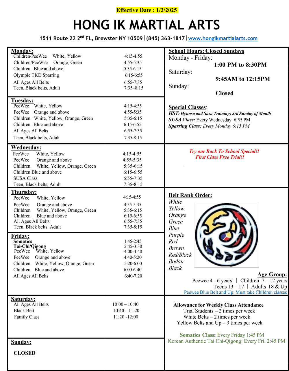 Brewster Schedule