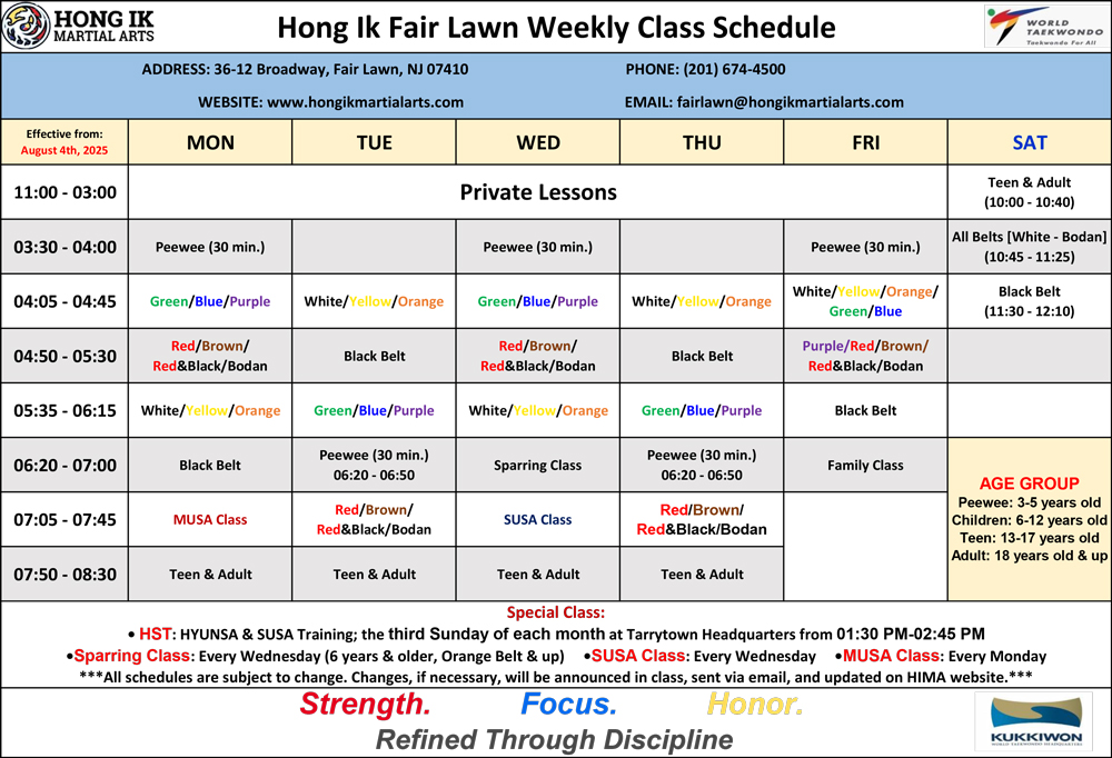 Fair Lawn Schedule
