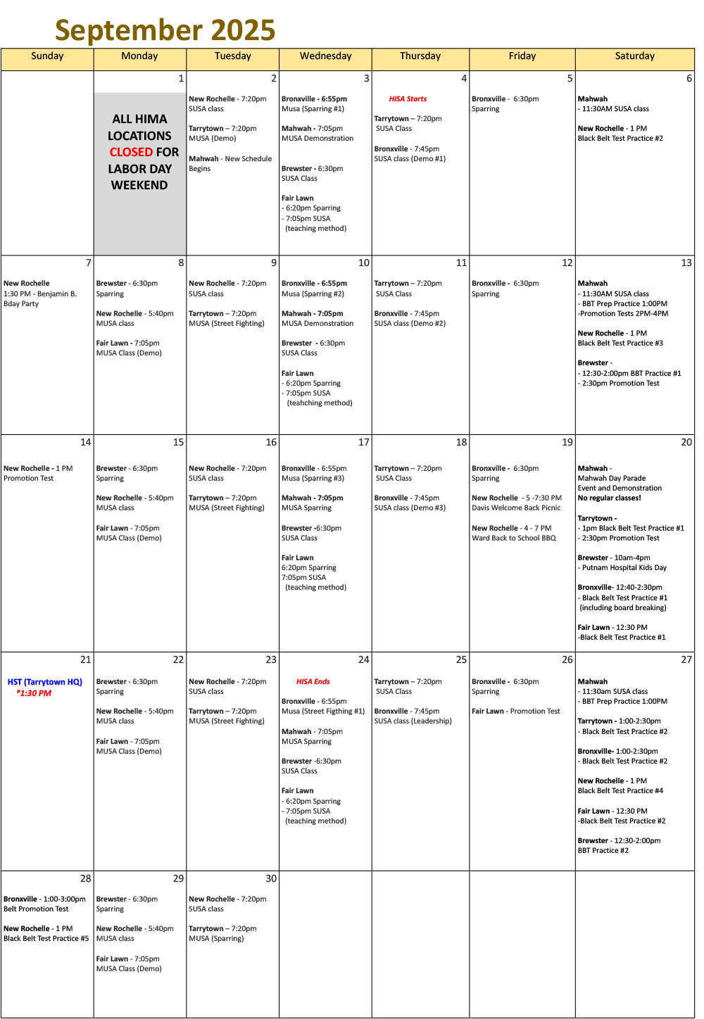 Sep Schedule