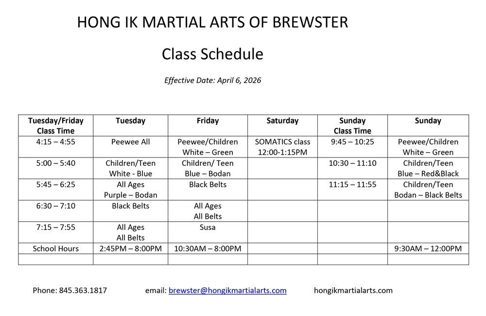 Brewster Schedule