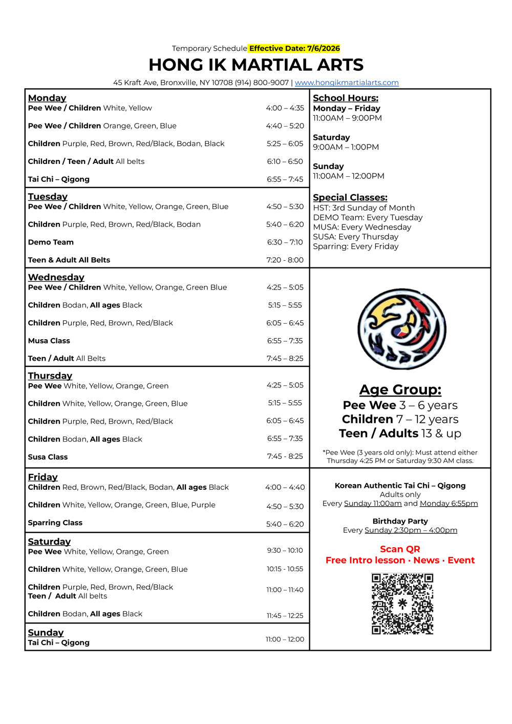 Bronxville Schedule