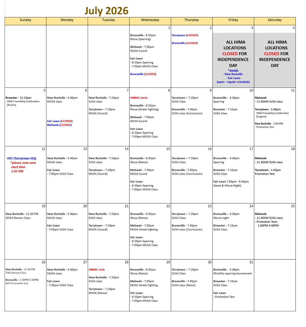 July Schedule