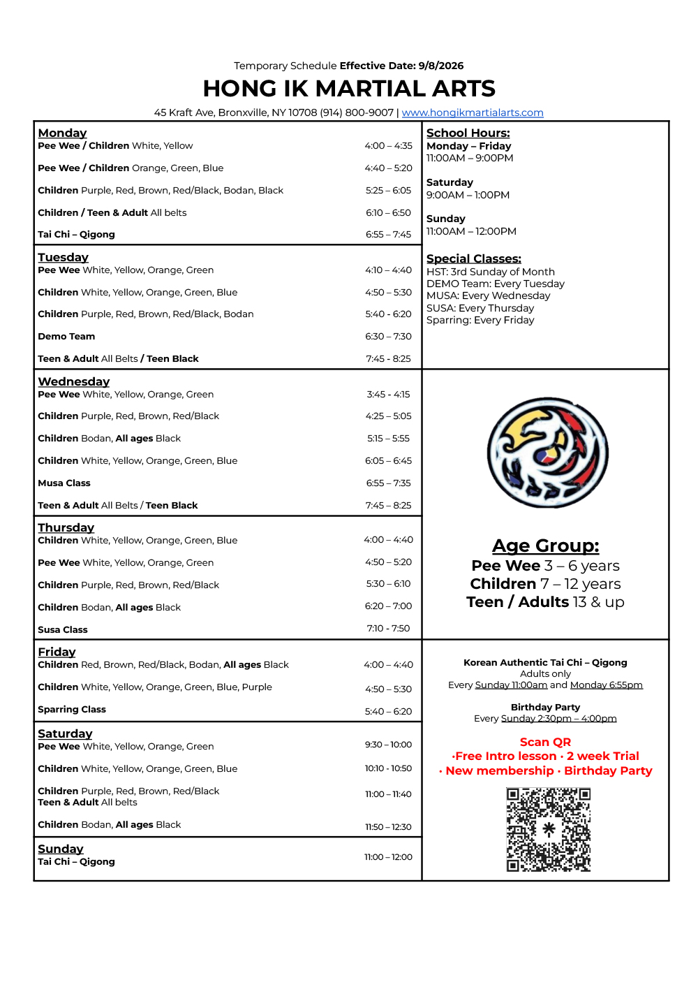 Bronxville Schedule