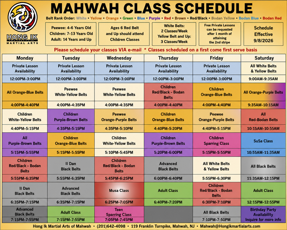 Mahwah Class Schedule