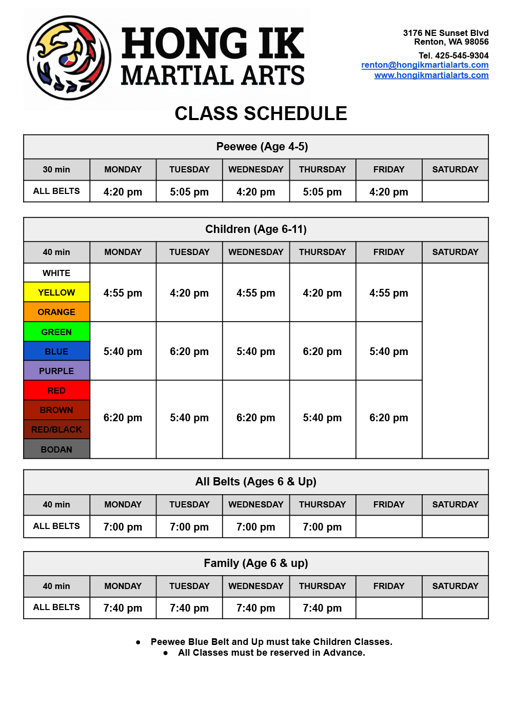 Renton Schedule